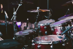 drummer's kit | drum set in red | black background